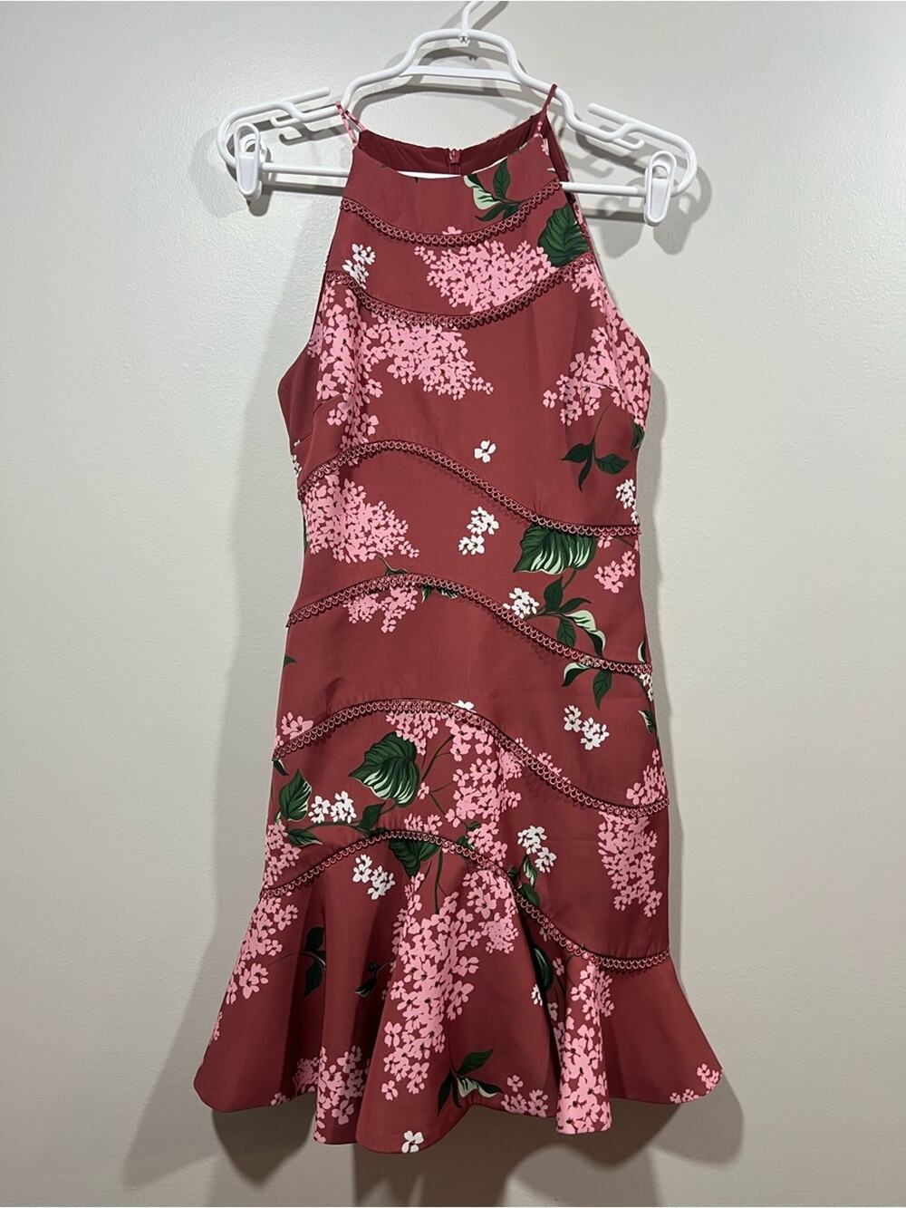 KEEPSAKE the Label Maroon Floral Halter Midi Dress Size XS
